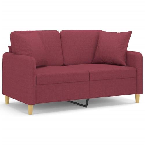 2-personers sofa med pyntepuder 120 cm stof vinrød