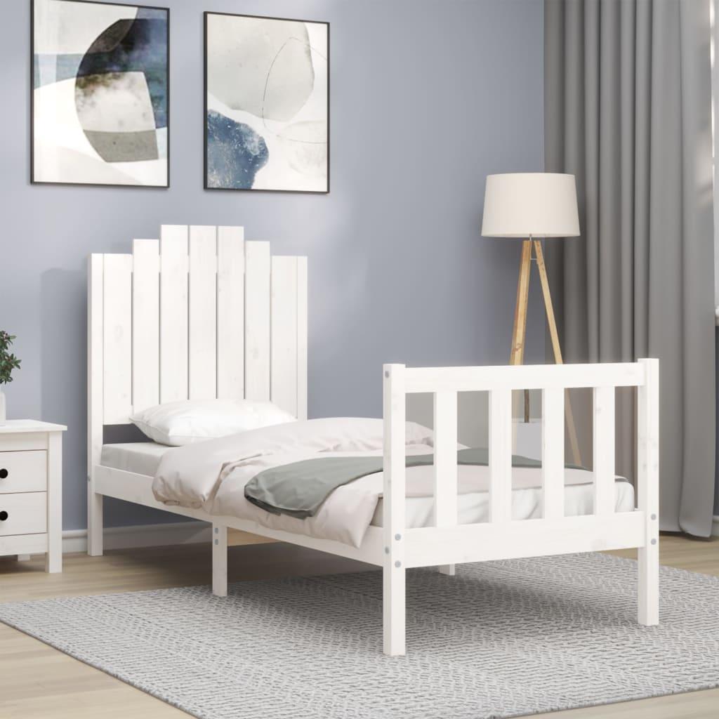 Sengeramme med sengegavl Small Single massivt træ hvid