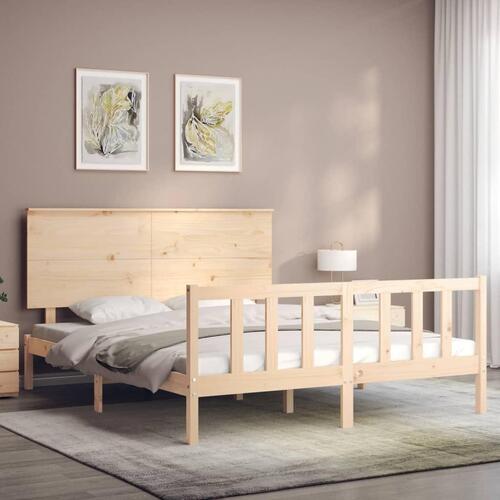 Sengeramme med sengegavl kingsize massivt træ