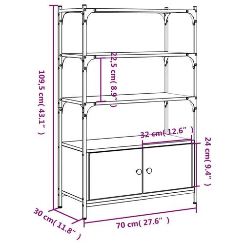 Bogreol med 3 hylder 70x30x109,5 cm konstrueret træ sonoma-eg