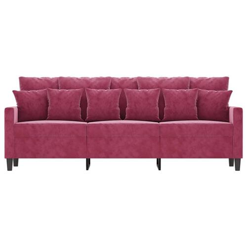 3-personers sofa 180 cm fløjl vinrød