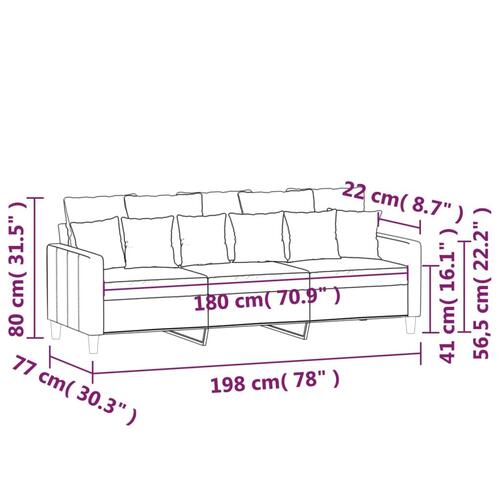 3-personers sofa 180 cm fløjl vinrød