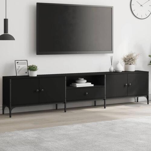 Tv-bord med skuffe 200x25x44 cm konstrueret træ sort