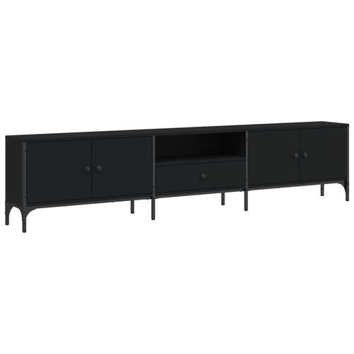 Tv-bord med skuffe 200x25x44 cm konstrueret træ sort