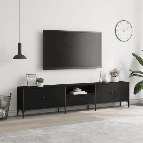 Tv-bord med skuffe 200x25x44 cm konstrueret træ sort