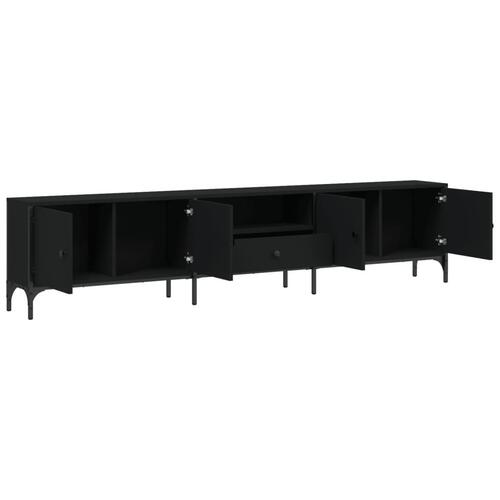 Tv-bord med skuffe 200x25x44 cm konstrueret træ sort