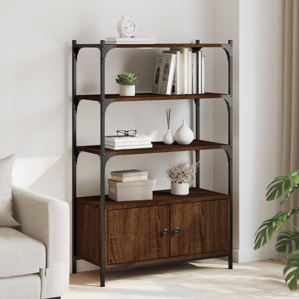 Bogreol med 3 hylder 70x30x109,5 cm konstrueret træ brun eg