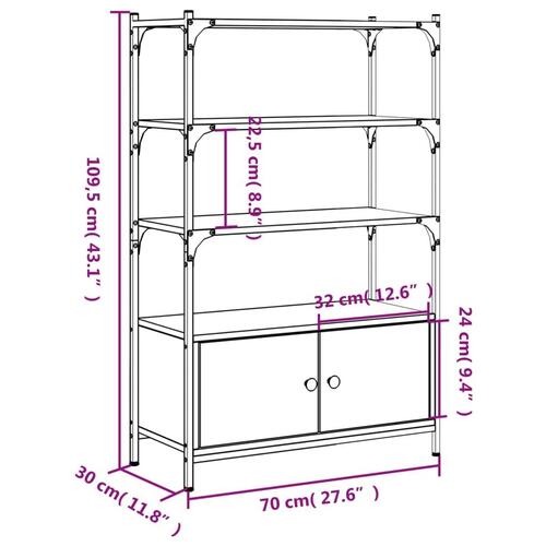 Bogreol med 3 hylder 70x30x109,5 cm konstrueret træ røget eg