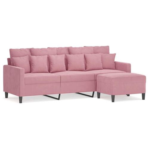 3-personers sofa med fodskammel 180 cm velour lyserød