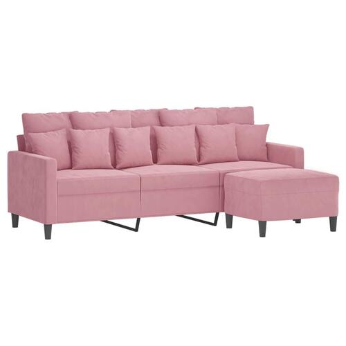 3-personers sofa med fodskammel 180 cm velour lyserød