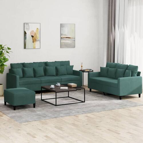 3 personers sofa med hynder velour mørkegrøn