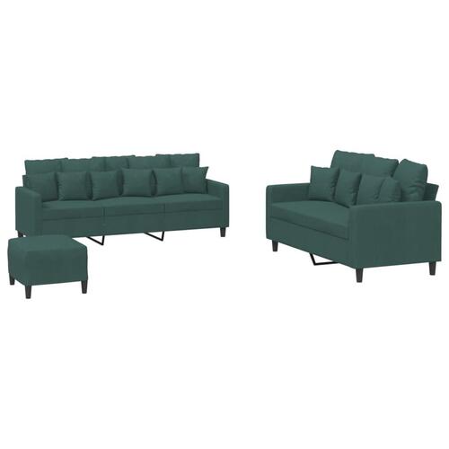 3 personers sofa med hynder velour mørkegrøn