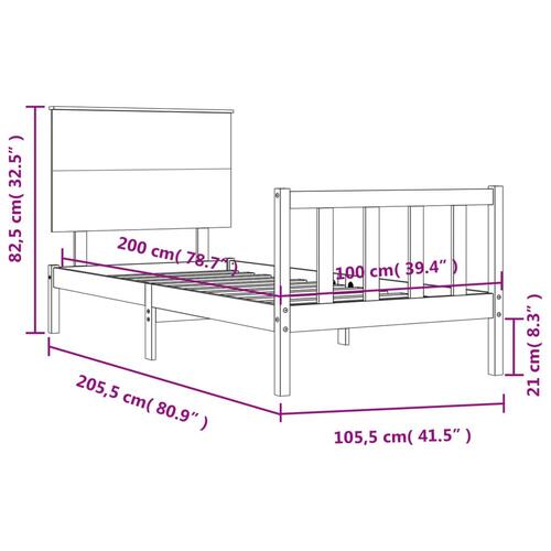 Sengeramme med sengegavl 100x200 cm massivt træ