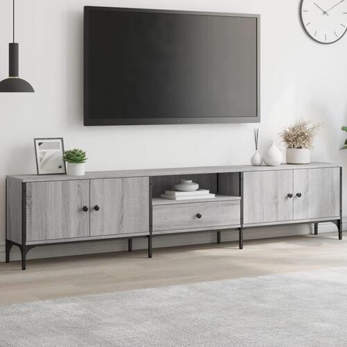 Tv-bord med skuffe 200x25x44 cm konstrueret træ grå sonoma-eg