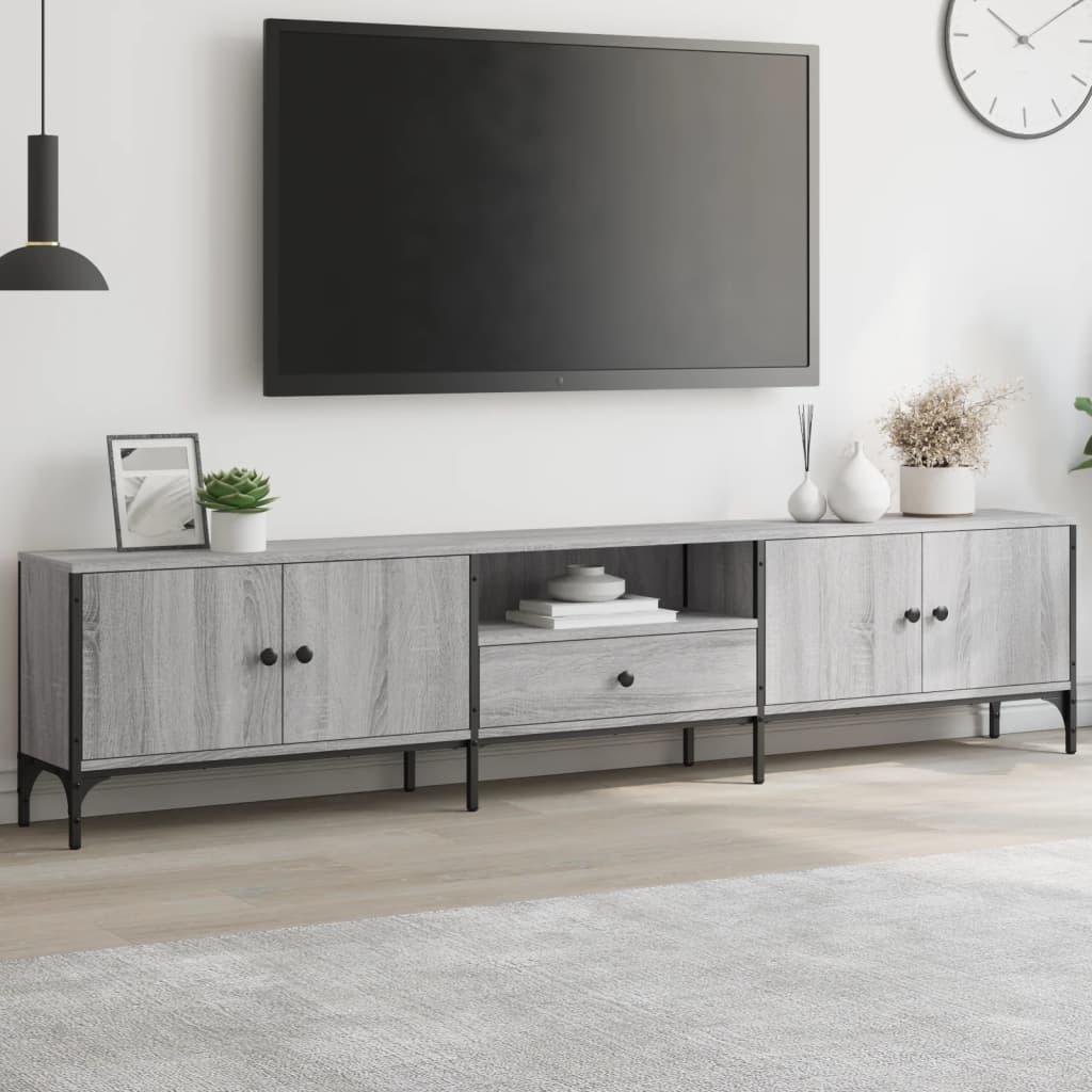 Tv-bord med skuffe 200x25x44 cm konstrueret træ grå sonoma-eg