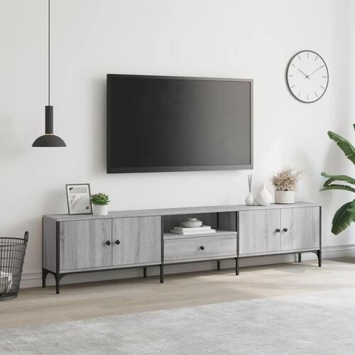 Tv-bord med skuffe 200x25x44 cm konstrueret træ grå sonoma-eg