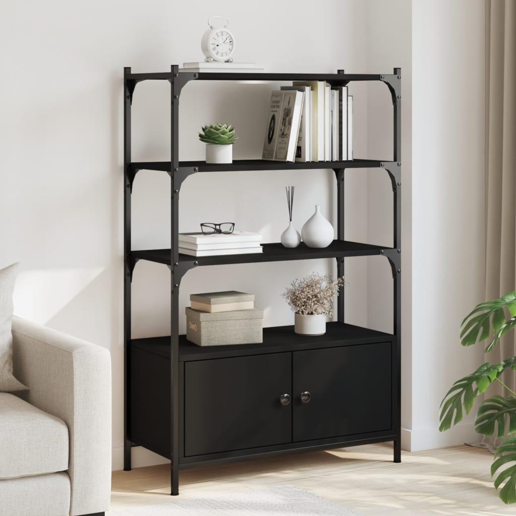 Bogreol med 3 hylder 70x30x109,5 cm konstrueret træ sort