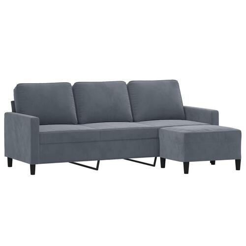 3-personers sofa med fodskammel 180 cm velour Mørkegrå