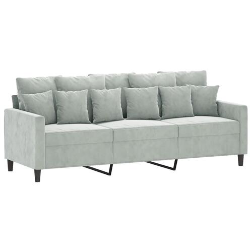 3-personers sofa med fodskammel 180 cm velour lysegrå