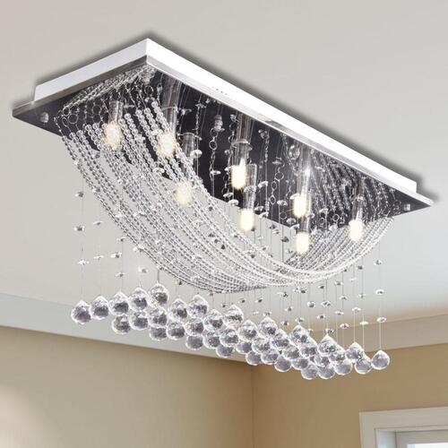 Hvid Loft Lampe med glitrende Glas Crystal Beads 8 x G9 29 cm