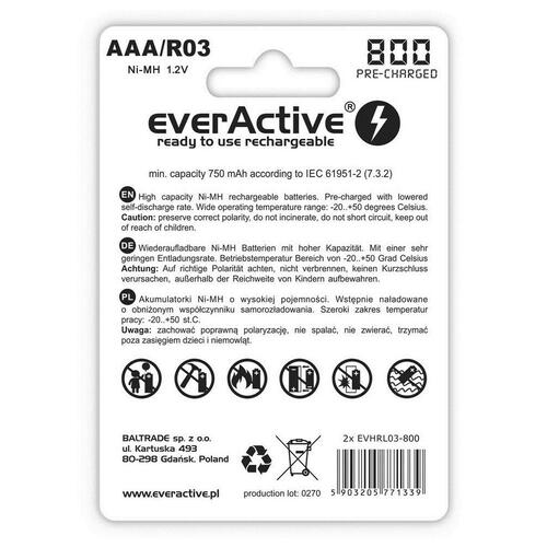 Genopladelige batterier EverActive EVHRL03-800 AAA R03 1,2 V 3.7 V (2 enheder)