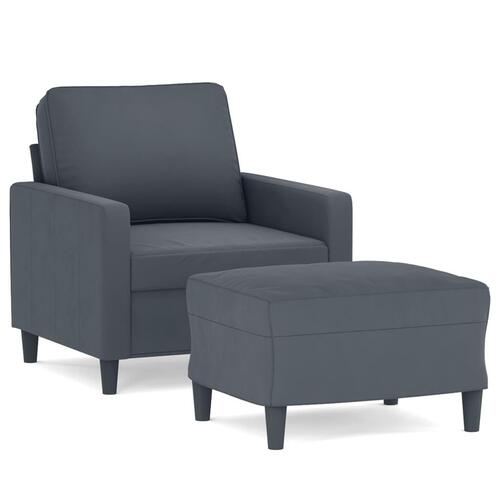 Sofastol med fodskammel 60 cm velour mørkegrå