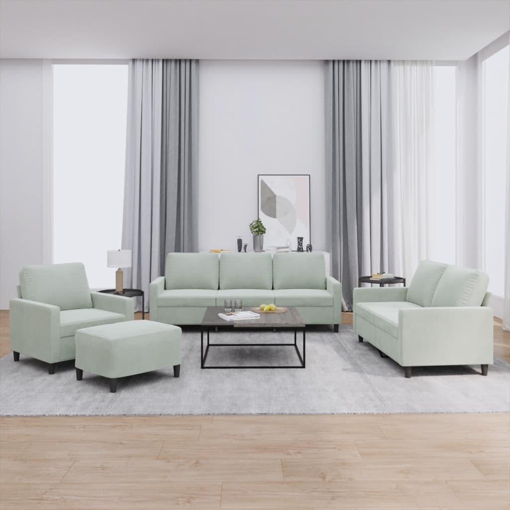 Sofasæt 4 dele med hynder velour lysegrå