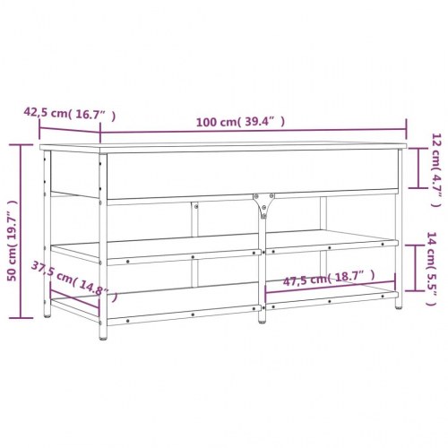 Skobænk 100x42,5x50 cm konstrueret træ sonoma-eg