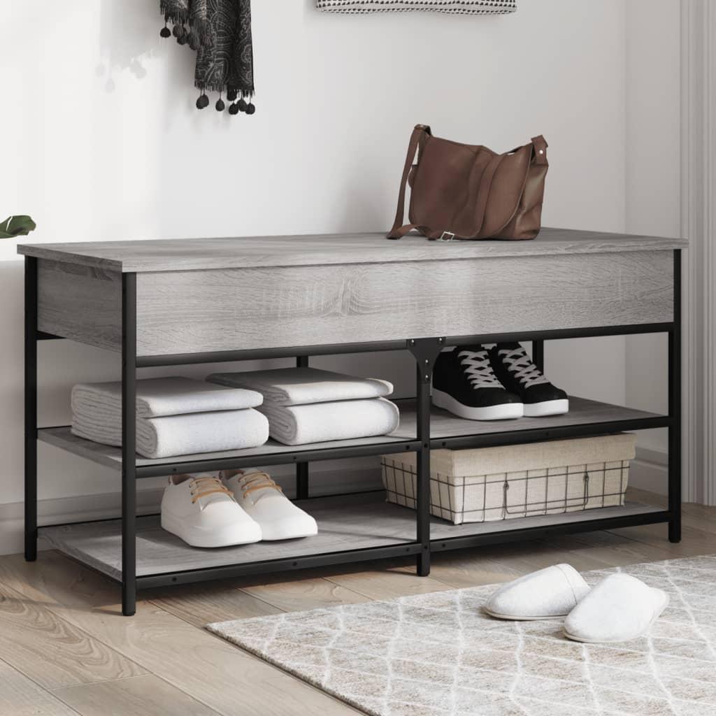 Skobænk 100x42,5x50 cm konstrueret træ grå sonoma-eg