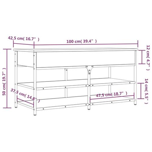 Skobænk 100x42,5x50 cm konstrueret træ grå sonoma-eg