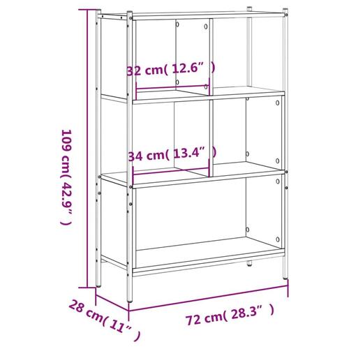 Bogreol 72x28x109 cm konstrueret træ brun egetræsfarve