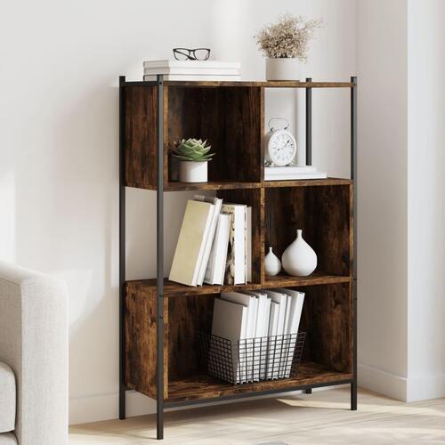 Bogreol 72x28x109 cm konstrueret træ røget egetræsfarve