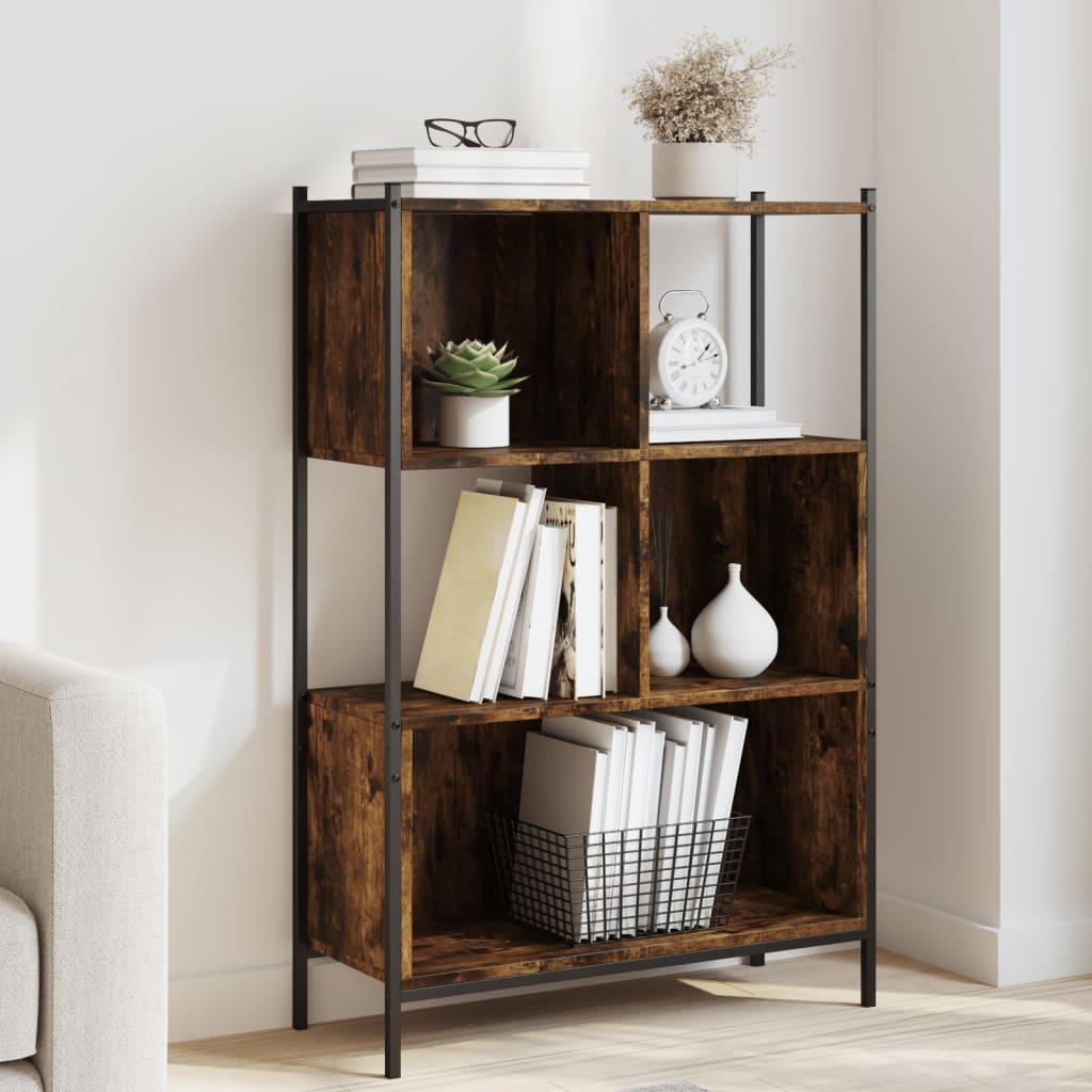 Bogreol 72x28x109 cm konstrueret træ røget egetræsfarve