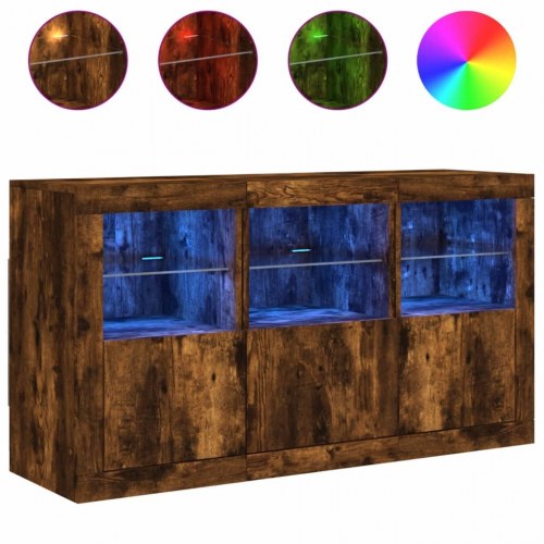 Skænk med LED-lys 123 × 37 × 67 cm - røget egetræsfarve
