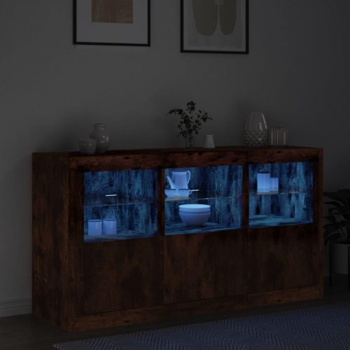 Skænk med LED-lys 123 × 37 × 67 cm - røget egetræsfarve