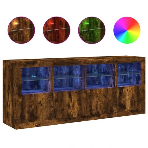 Skænk med LED-lys 163×37×67 cm - røget egetræsfarve