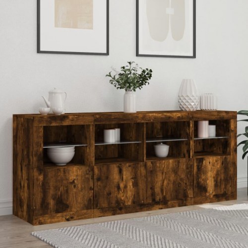 Skænk med LED-lys 163×37×67 cm - røget egetræsfarve