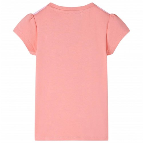 T-shirt til børn str. 128 - lys koralfarve med regnbueprint