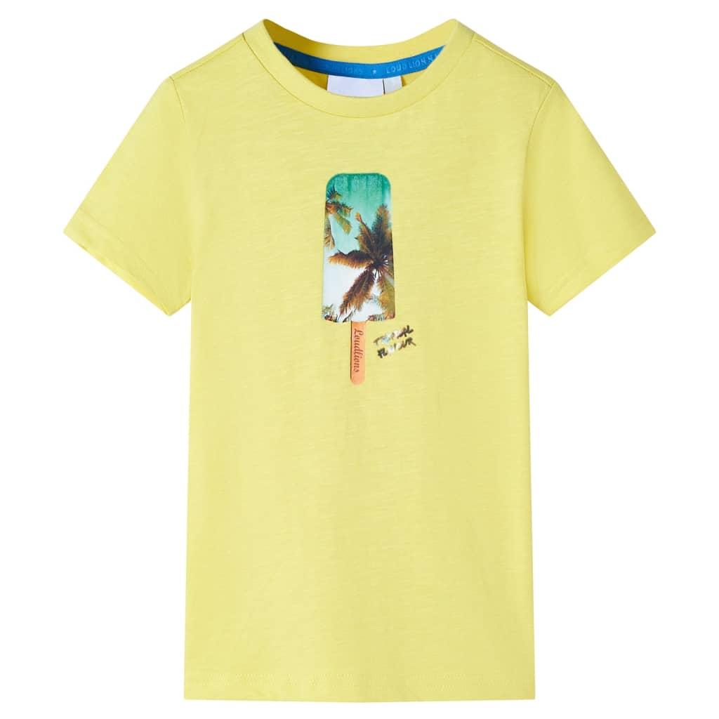 T-shirt til børn str. 116 - gul med ispind-print billede