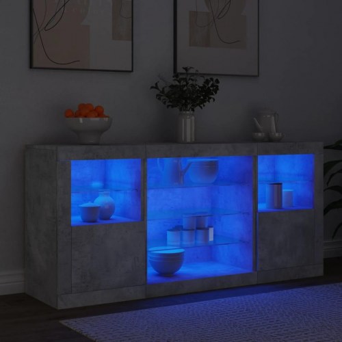 Skænk med LED-lys - betongrå, 142,5 x 37 x 67 cm