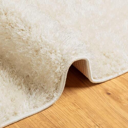 Gulvtæppe ISTAN 200x280 cm lang luv skinnende look cremefarvet