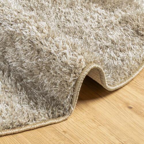 Gulvtæppe ISTAN Ø 120 cm lang luv skinnende look beige