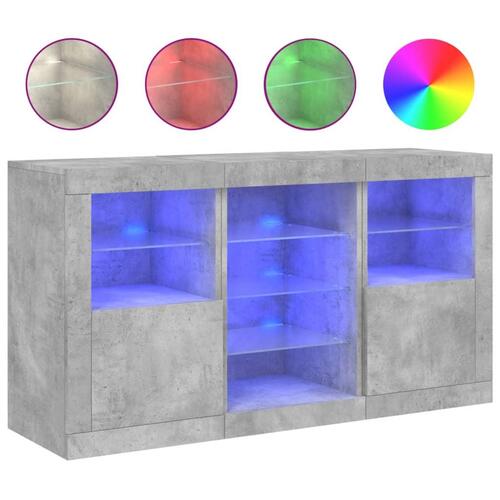 Skænk med LED-lys 123x37x67 cm betongrå