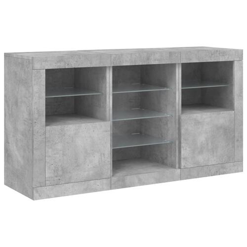 Skænk med LED-lys 123x37x67 cm betongrå