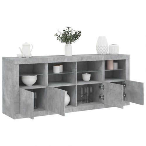 Skænk med LED-lys - betongrå 163×37×67 cm
