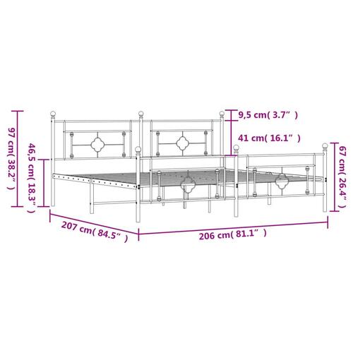 Sengeramme med sengegavl og fodgærde 200x200 cm metal sort