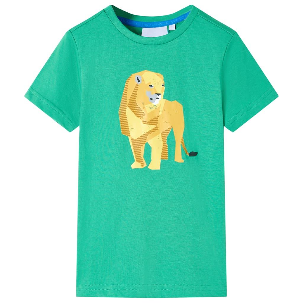 T-shirt til børn str. 104 - grøn med løveprint billede