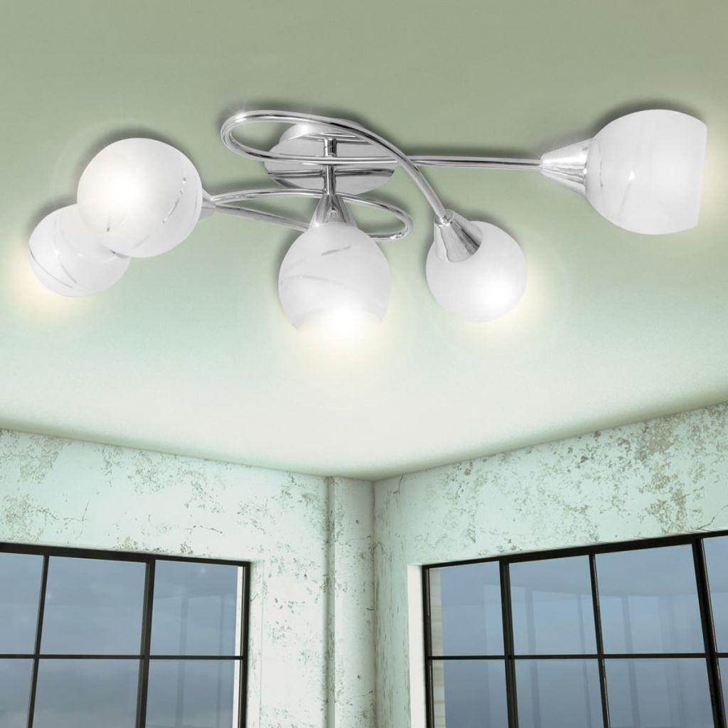 Loftslampe m. glasskærme 5 E14 pærer