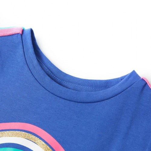 T-shirt til børn str. 116 - koboltblå med regnbueprint