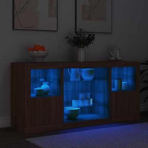 Skænk med LED-lys 142,5x37x67 cm brun egetræsfarve